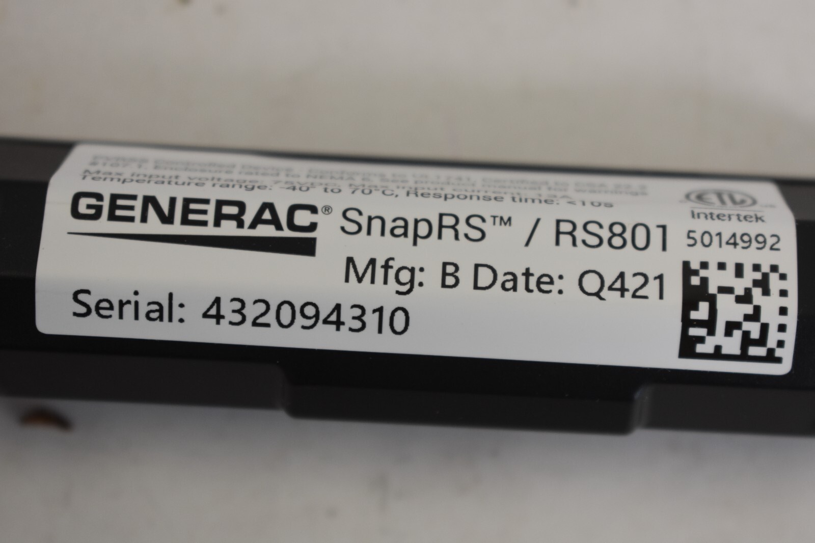 Generac SnapRS RS801 Inline Disconnect Devices APKE00011