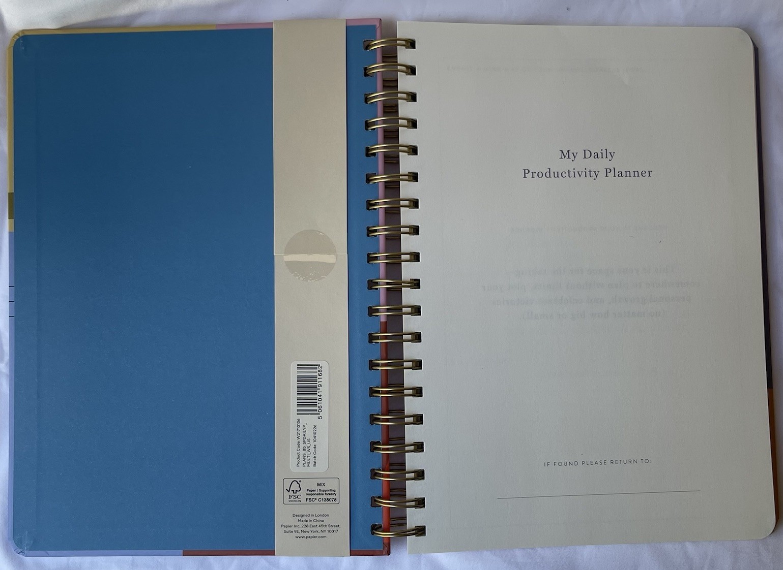 Papier Productivity Planner Spiral Bound Undated Hardcover 7″x10″ 12 Weeks 1unit