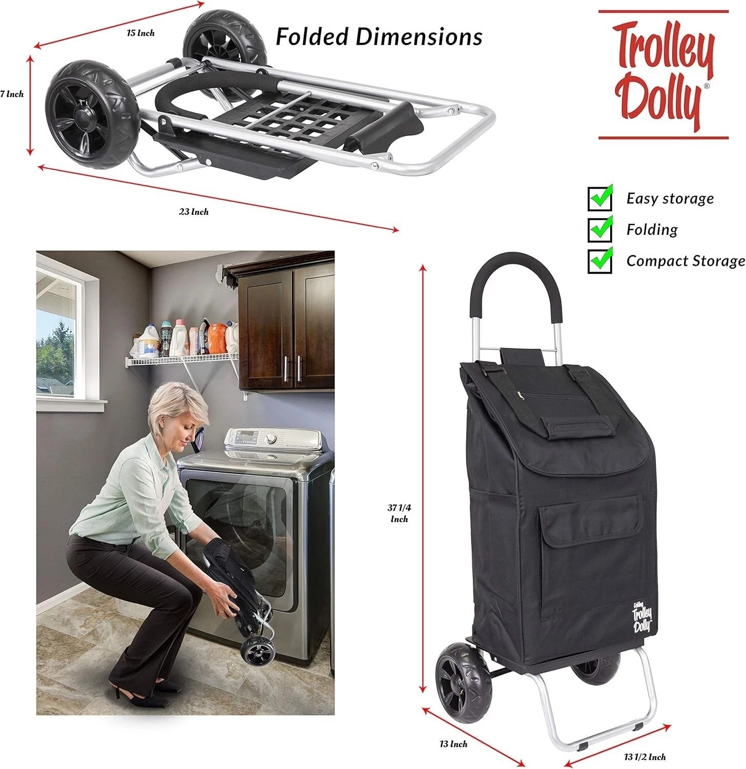Versatile Foldable Black Trolley Dolly Shopping Cart – All-Terrain & Lightweight
