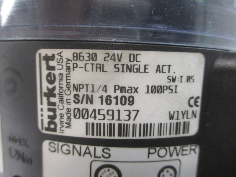 BURKERT 2731-A-40.0-00-00-0000 00149333 W/ 8630-24VDC 00459137 24VDC 100PSI NSNP