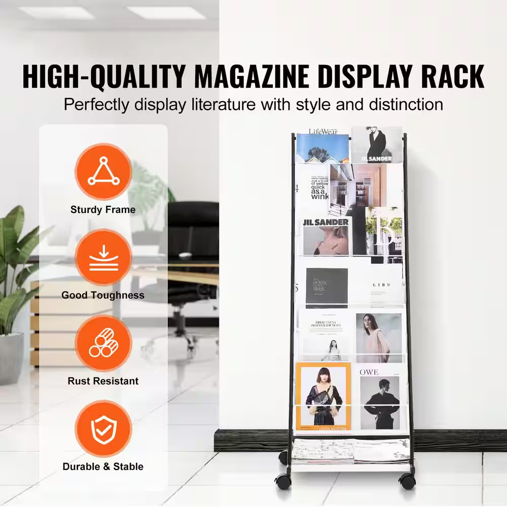 Brochure Display Rack, 6-Tier Magazine Display Stand, White 18.7 In. W X 53.3 In