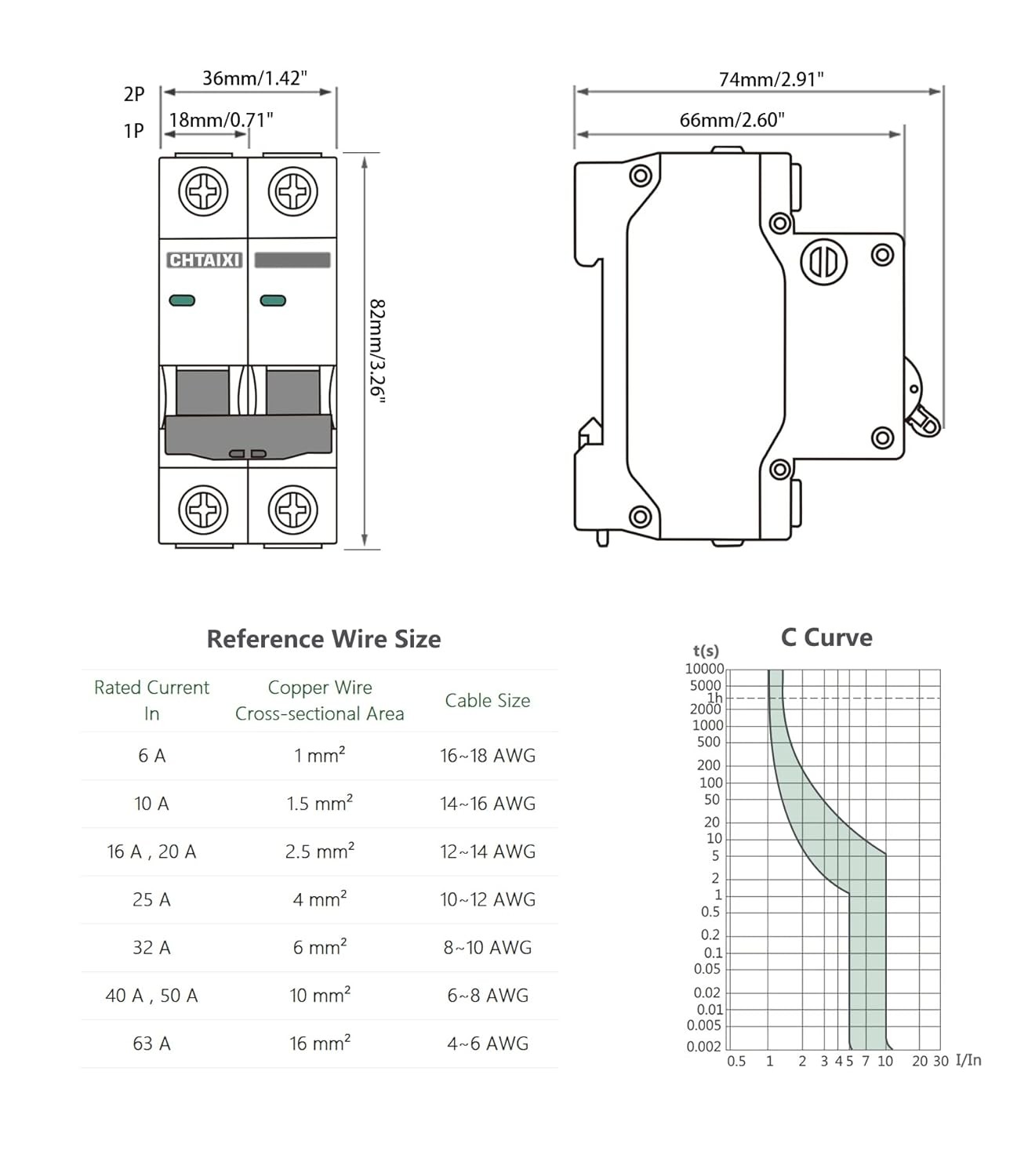 50 Amp 120/240V 2 Pole AC Mini Circuit Breaker for DIN Rail Mount