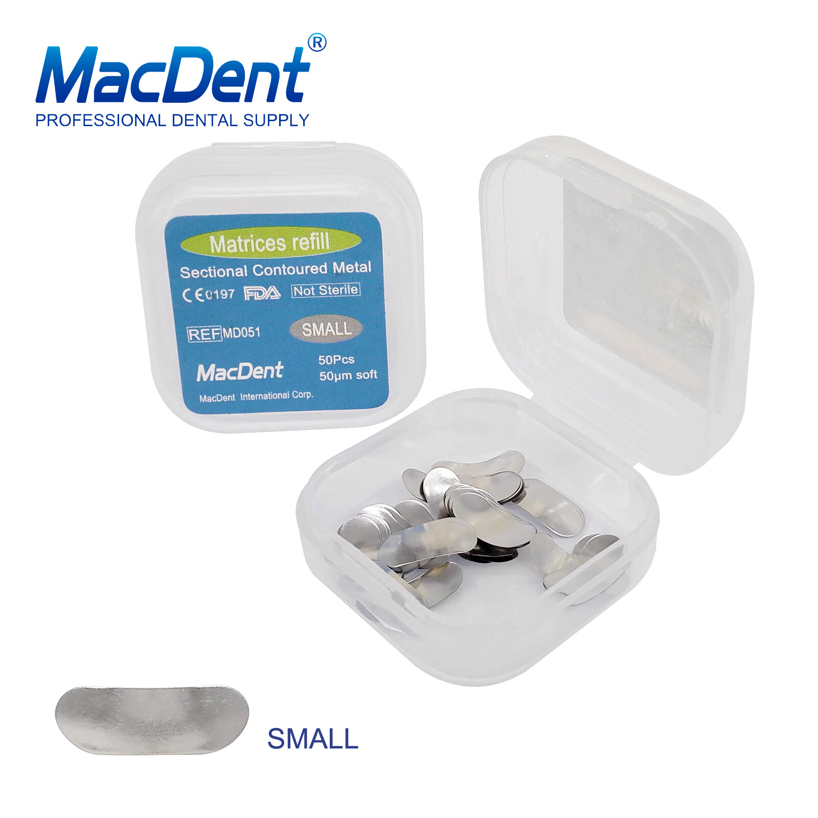 50 Pcs Dental Matrix Sectional Contoured Metal Matrices Bands S/M/L Sizes 35μm