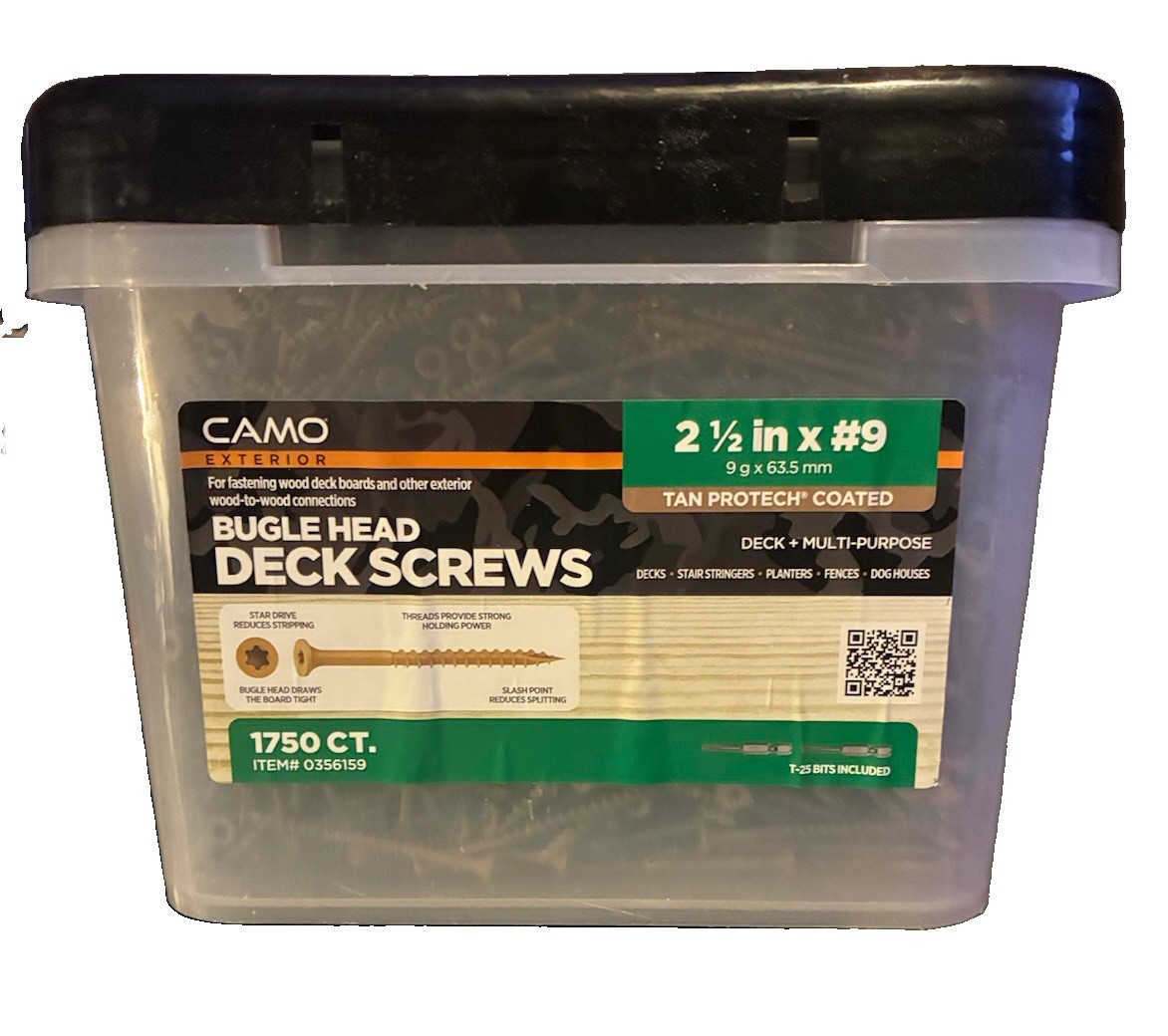 Camo Deck Screws 2-1/2” #9, Bugle Head, Star Drive, Tan, Coated, 1750 Count
