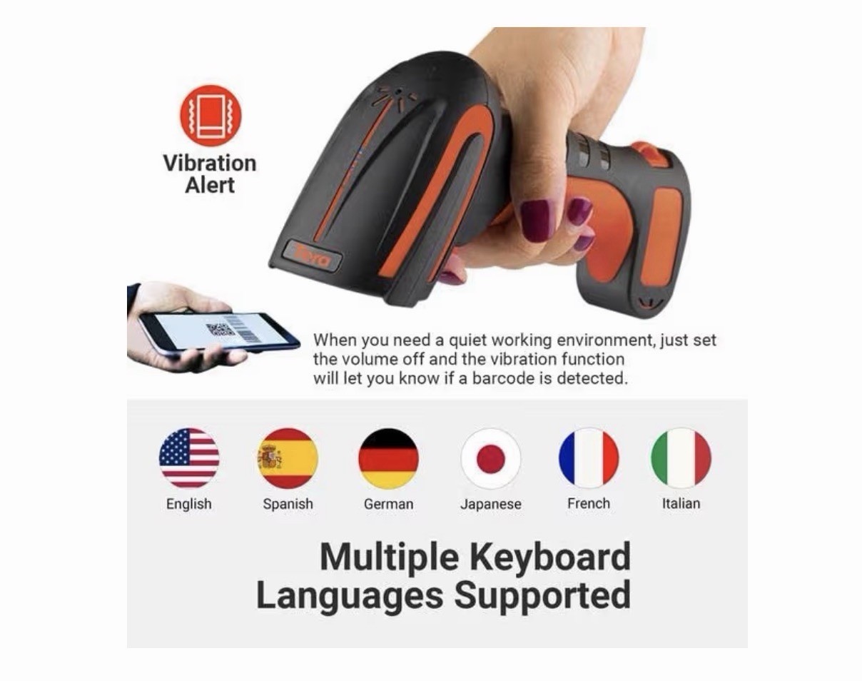 TERA 1D,2D,QR Wireless BLUETOOTH Barcode Scanner – Orange