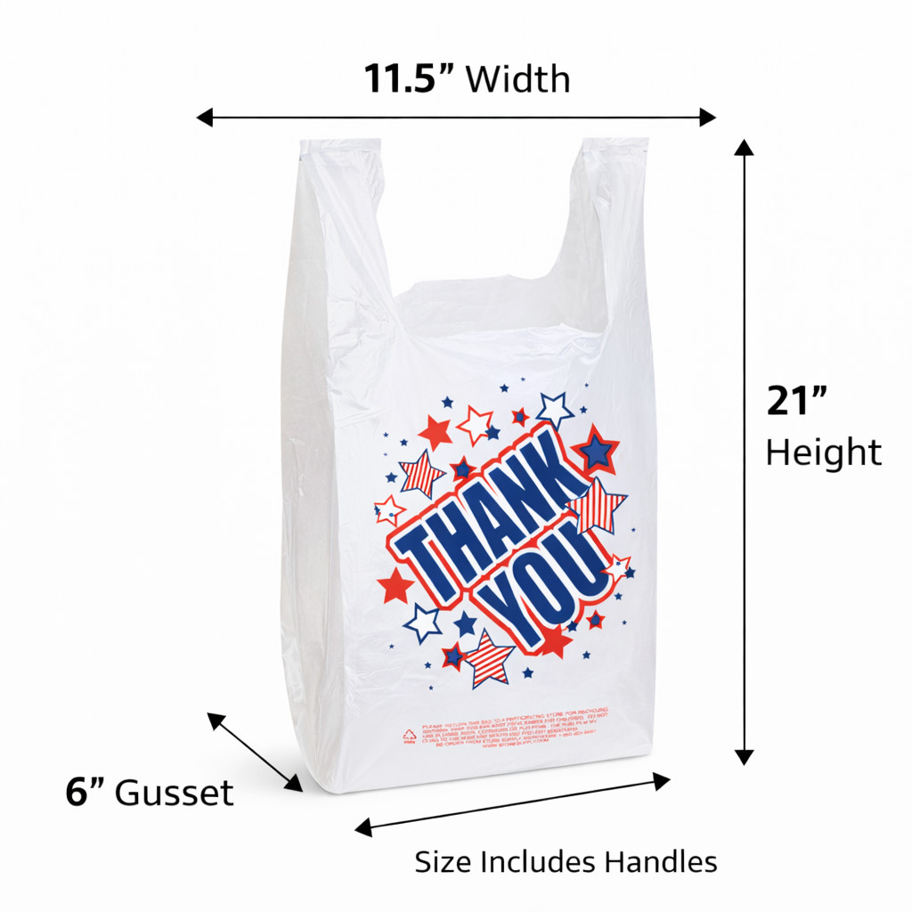 Americana Thank You T-Shirt Bags 11.5x6x21 Plastic Grocery Shopping 0.48 mil