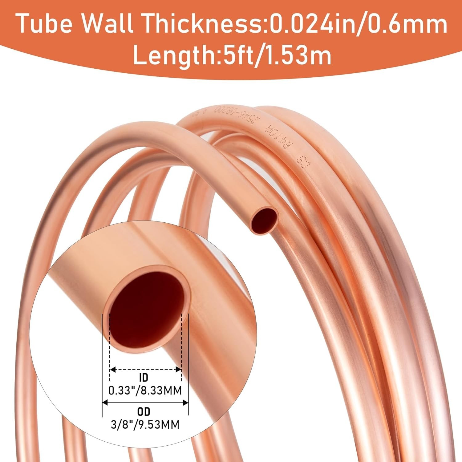 Copper Tubing 3/8″ OD X 0.328″ ID X 10 Ft – 99.9% C12200 Pure ACR Copper Tube,Re