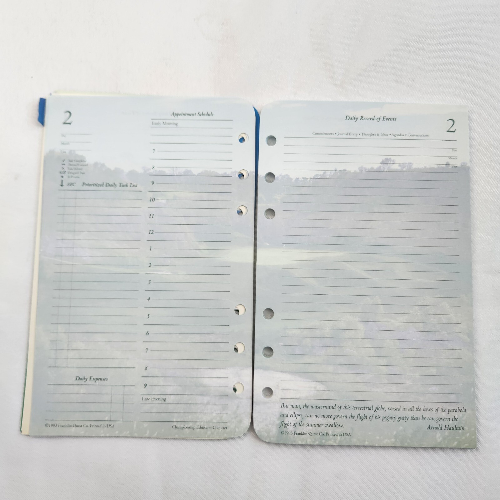 1 Undated Month Generic Calendar Franklin Covey Compact Size Pages Refill Paper