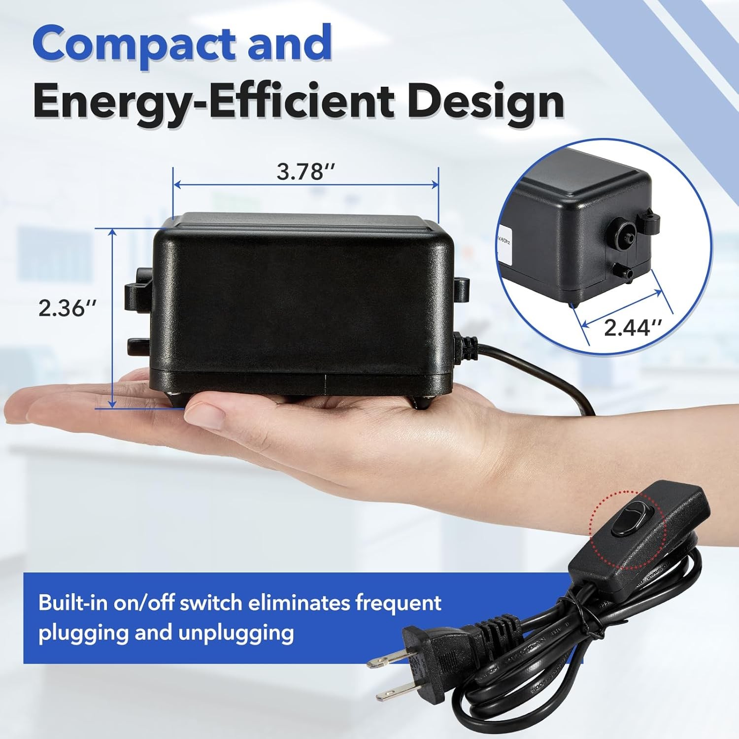 Vacuum Pump 16-18 L/Min with Switch, Oilless Lab Pump w/ 3 Hose Sizes 110V 60Hz
