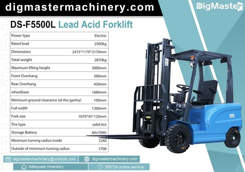2.5-ton electric forklift, 60V 70Ah battery and charger, warehouse elevator