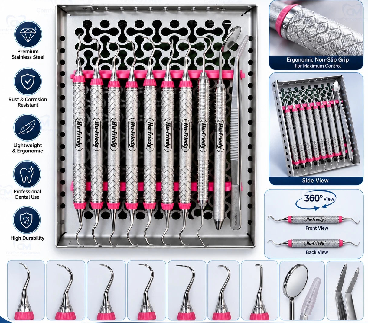Hu Friedy Dental Hygiene Instruments Set of 10 PCS With Sterlization Cassette