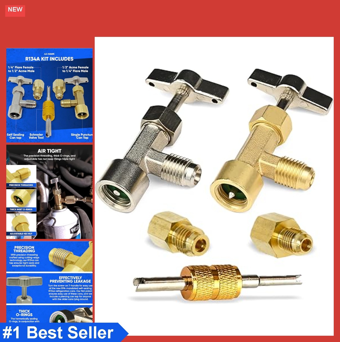 R134A AC Adapter Fitting Kit Self Sealing Single Puncture Can Tap Valve Core