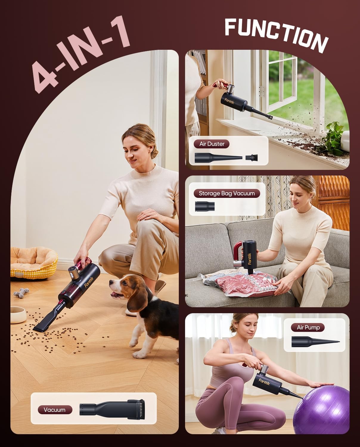 Fanttik Cruise V11 APEX Handheld Vacuum Cordless, 4-in-1 Cleaner Red