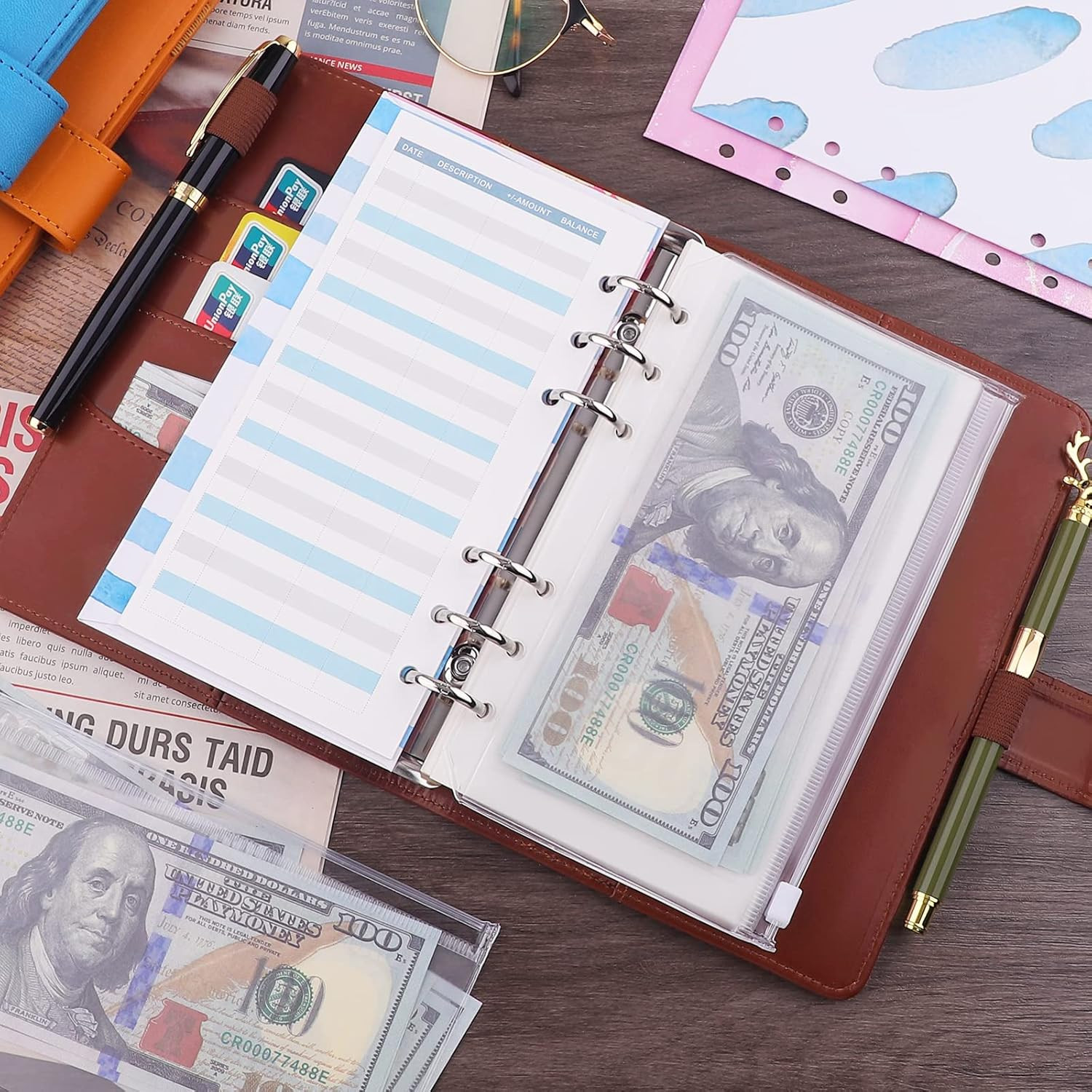 A6 Binder 6 Ring Refillable Notebook Budget Planner for A6 Filler Paper, PU Leat