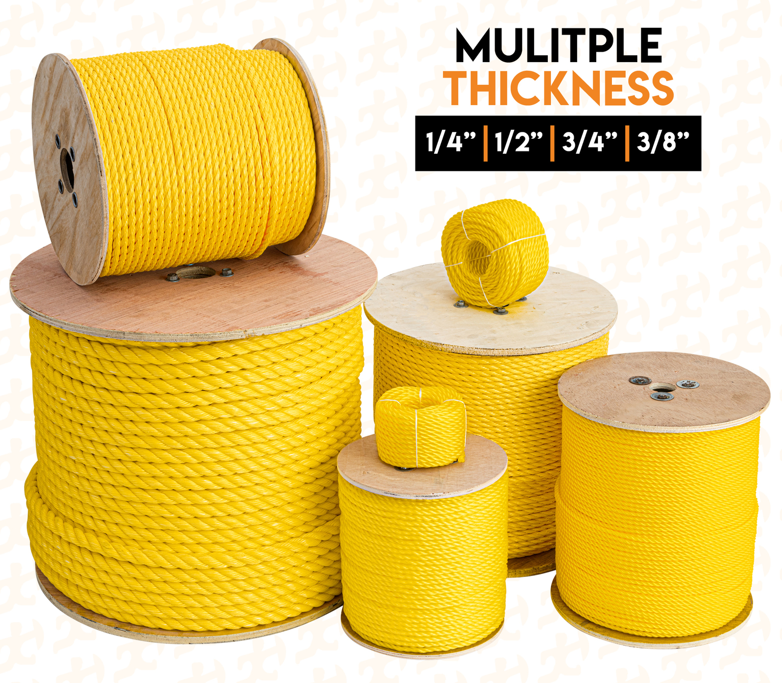 1200 ft Twisted Polypropylene Rope – 3/8″ – Yellow Floating Poly Pro Cord