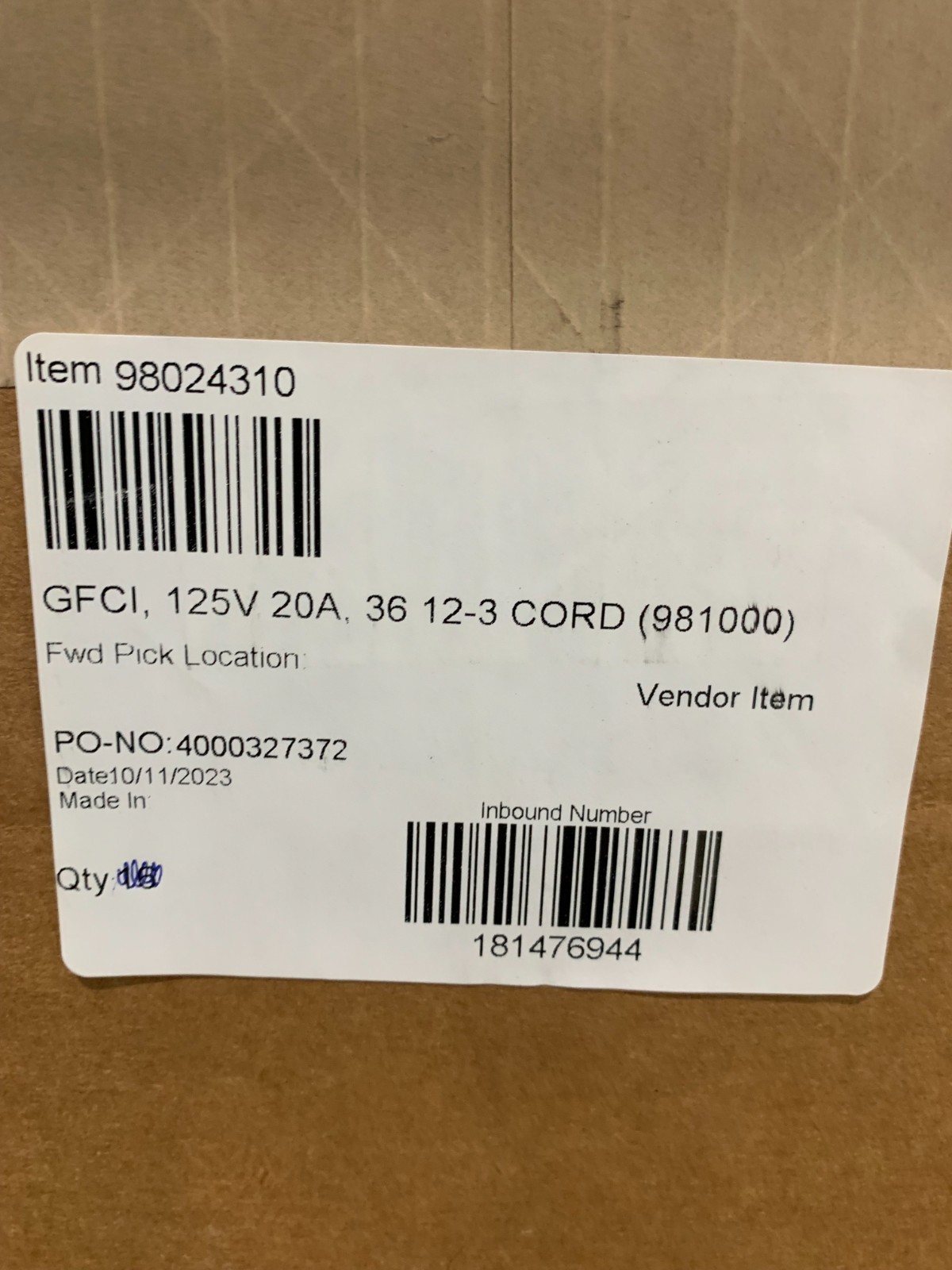 GFCI Cord, 125V 20AMP 12-3 Cord #9.802-431.0 (999)