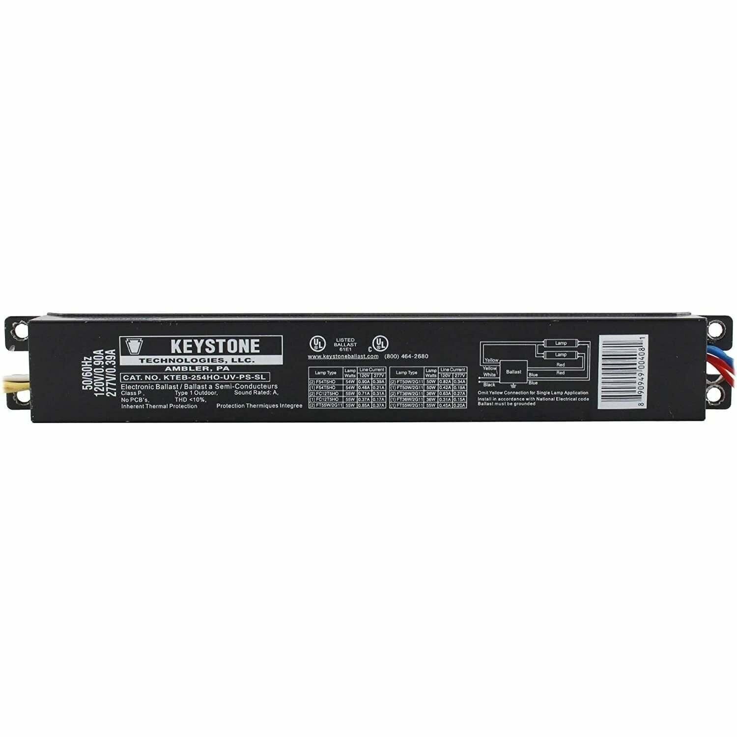 Keystone KTEB-254HO-UV-PS-SL 2-Lamp T5HO Fluorescent Ballast – 120/277V