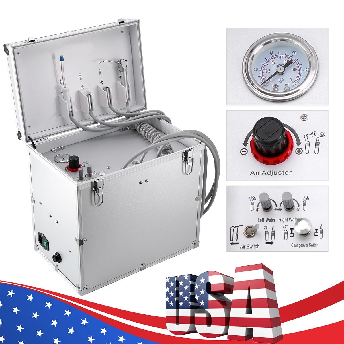Portable Dental Moble Delivery Unit Air Compressor Syringe Suction System 4Hole