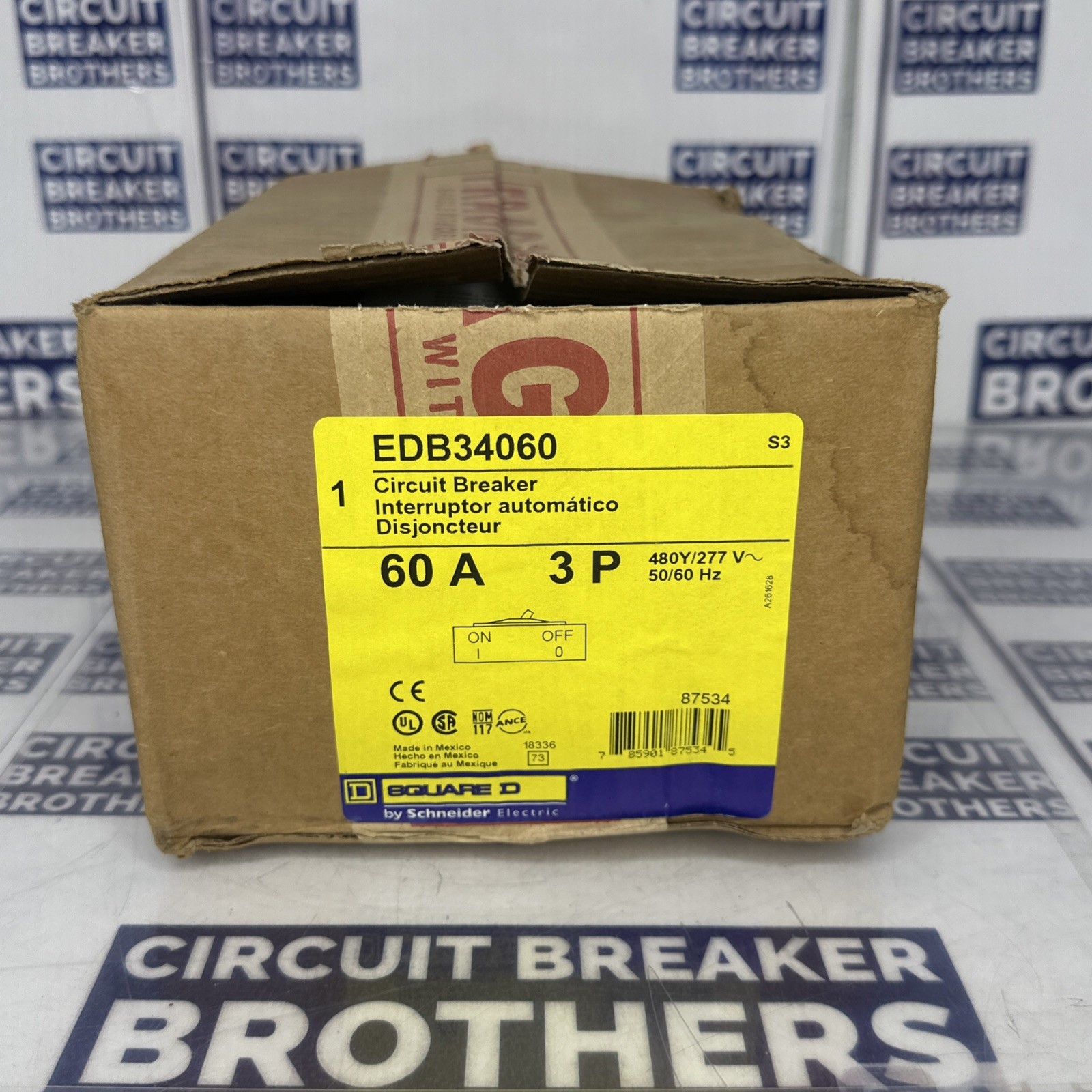 Square D EDB34060 60 Amp 480/277V 3 Pole Circuit Breaker-Warranty(New In Box)