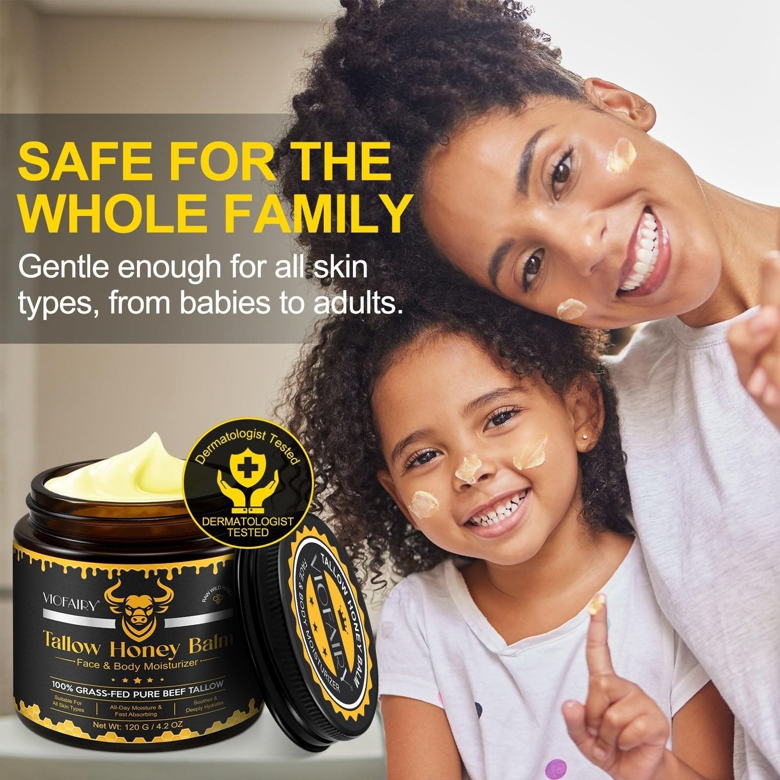 VIOFAIRY Tallow Honey Balm Face Moisturizer 4 oz Organic Beef Tallow