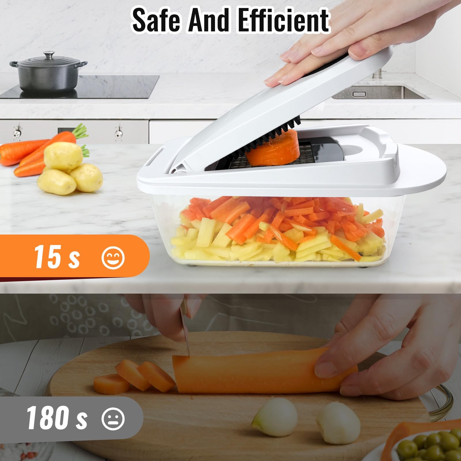 8 Blade All-in-1 Vegetable Chopper Mandoline Slicer with 8-blade, White