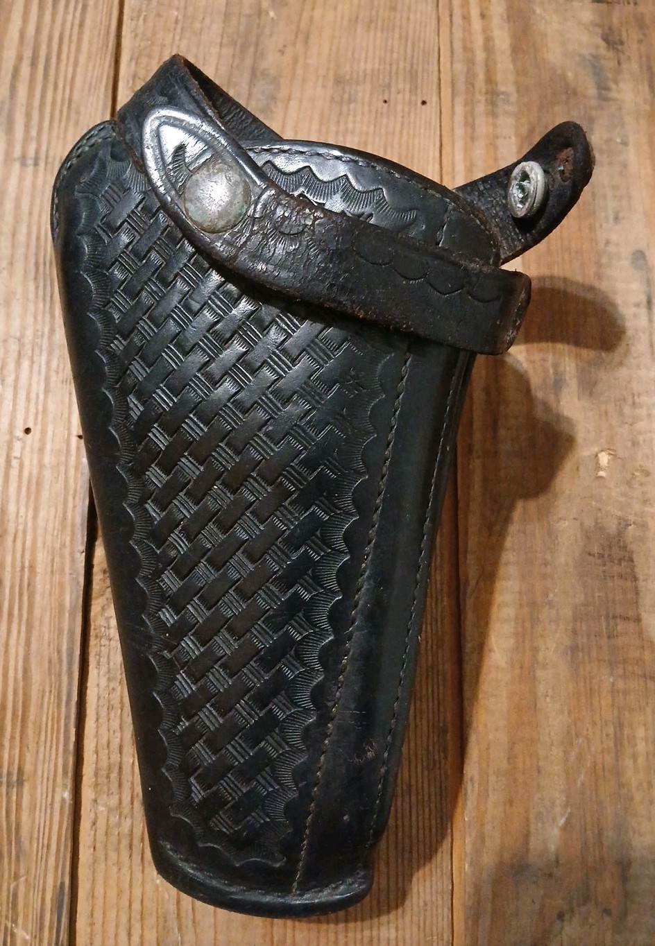 Vintage 1970s Bianchi #27K Black Leather Basket Weave Break Front Holster