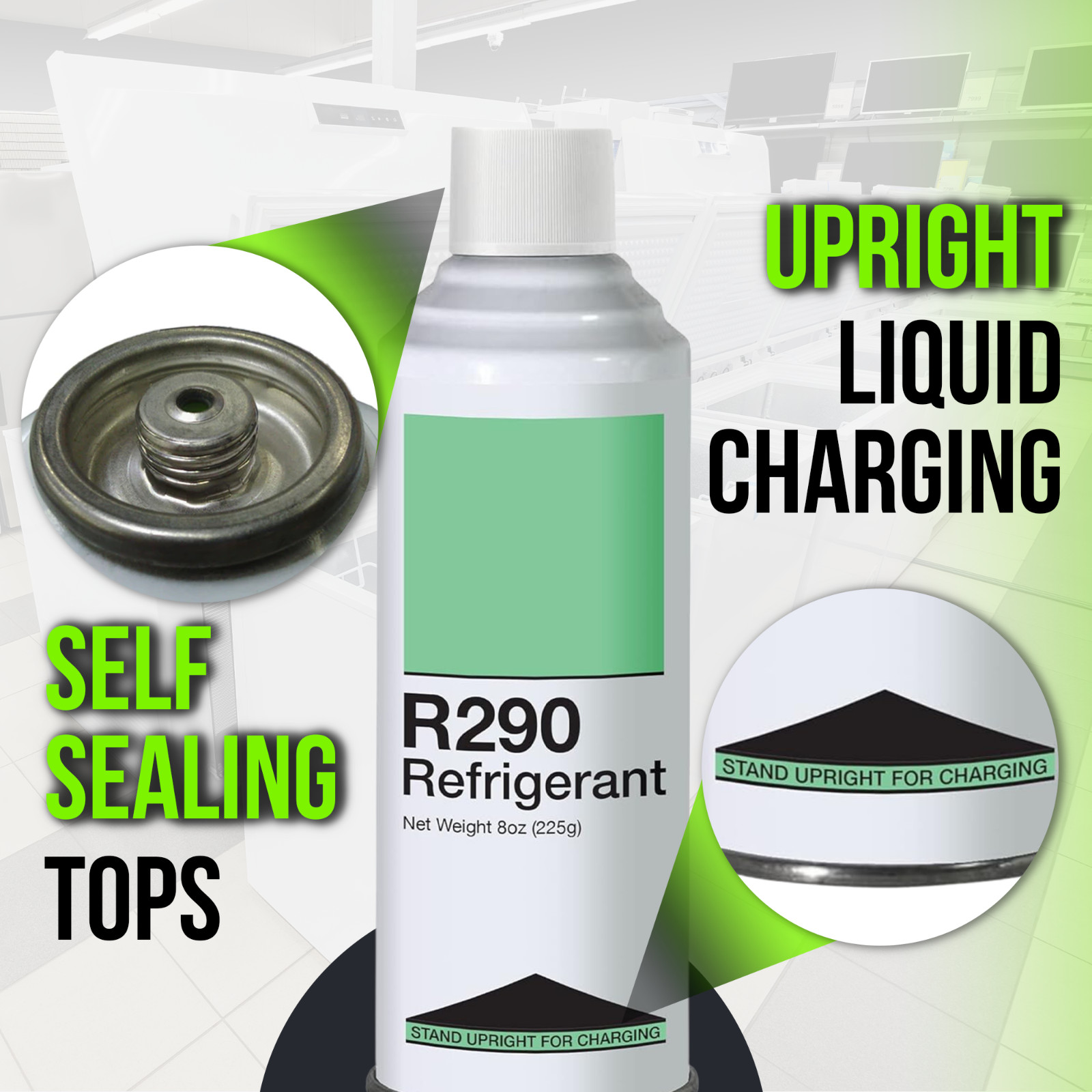 Leak Saver Refrigerant R290 – Upright Liquid Charging Self-Sealing Can – 3 Pack