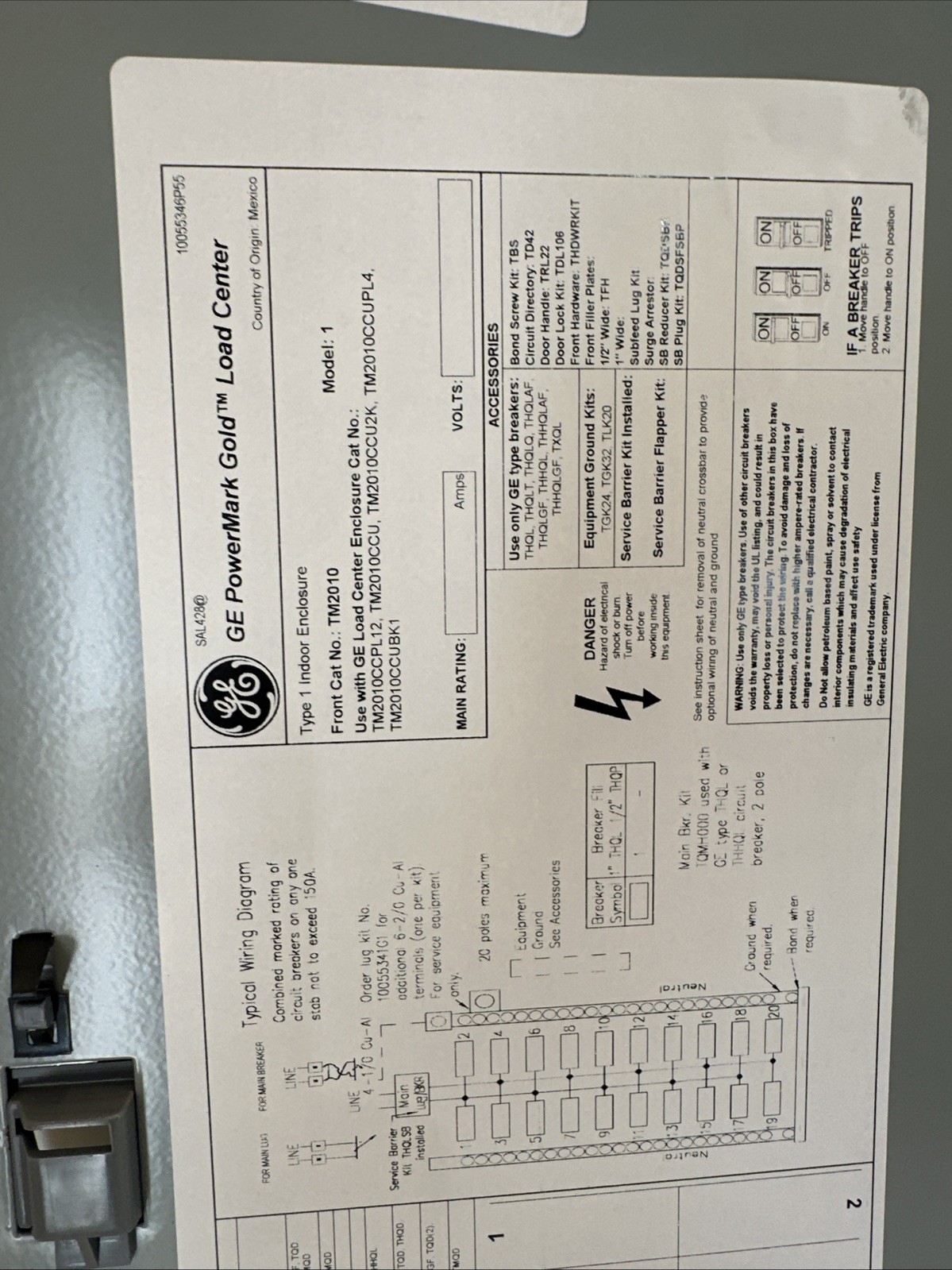 GE 100 Amp 20-Space 20-Circuit Main Breaker Indoor Contractor Kit TM2010CCUBK1