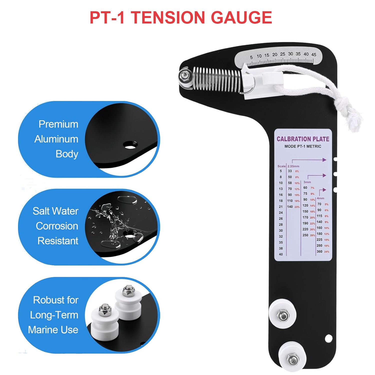 PT-1M Professional Tension Gauge Sailboat Rigging Tension Gauge, 800LB Max Load