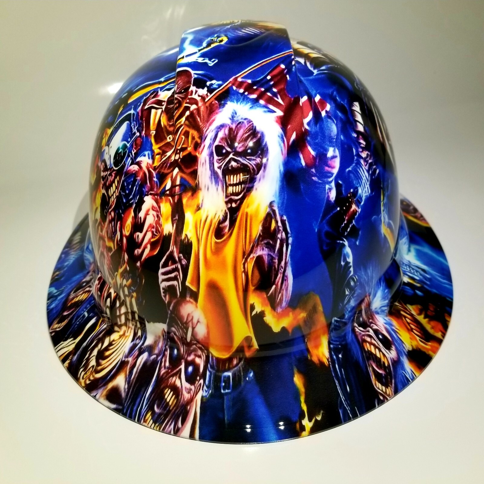 FULL BRIM Hard Hat custom hydro dipped IRON MAIDEN EDDIE COLAGE NEW SUPERSICK