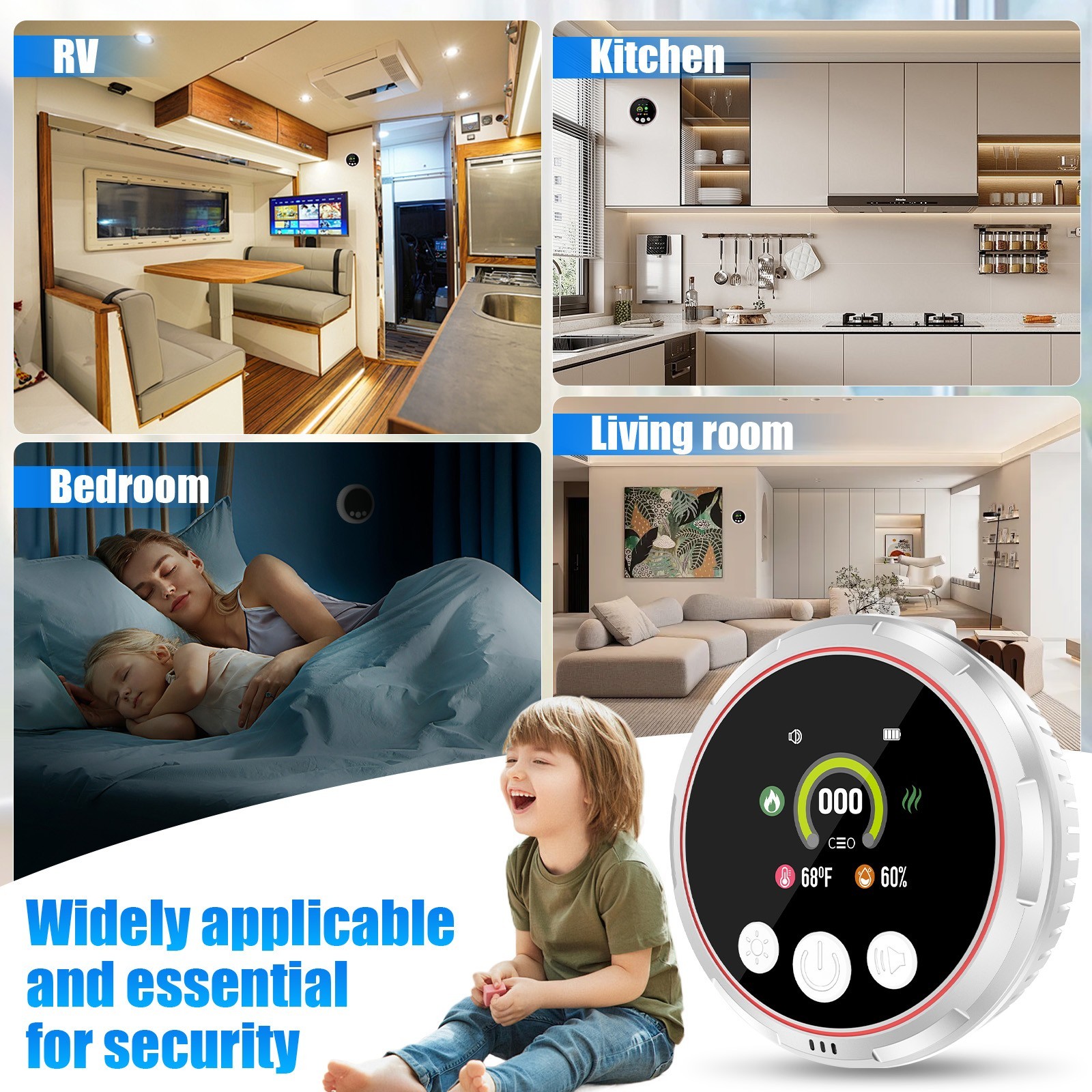 5-in-1 CO, Smoke & Gas Detector, Plug-in with Battery Backup for Home and Travel