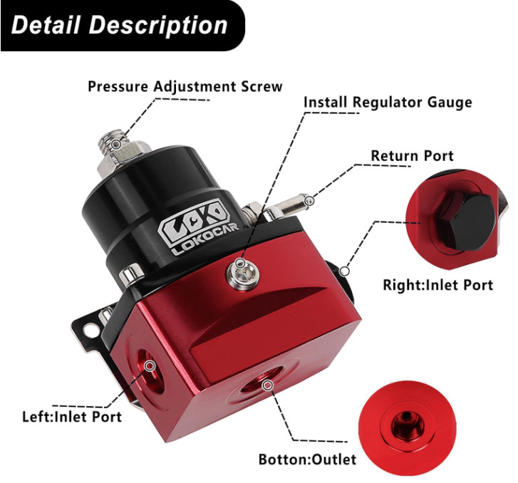 Kit regulador de presión de combustible ajustable 20-80psi con manómetro 6AN, re