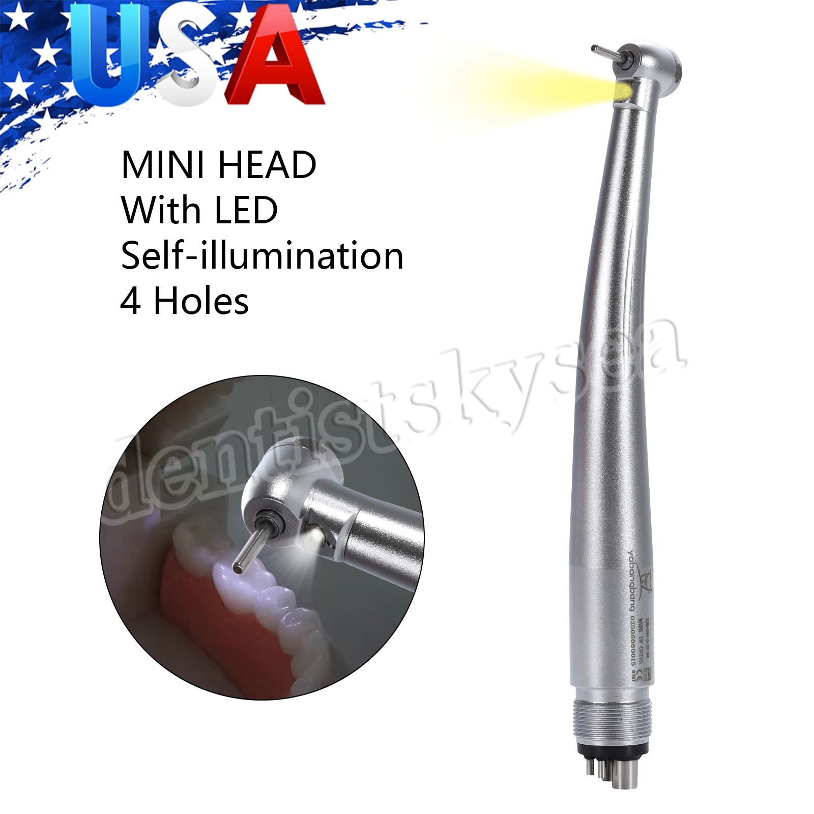 Mini Small Head Dental Fiber Optic LED E-generator Handpiece /High Speed 4Holes