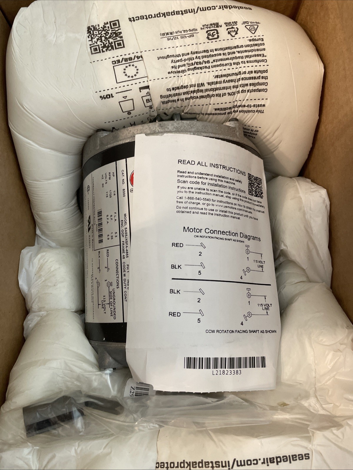 US MOTORS 8000 BELT DRIVEN FAN & BLOWER MOTOR 1/4 HP 115 V 5.3 AMPS New In Box