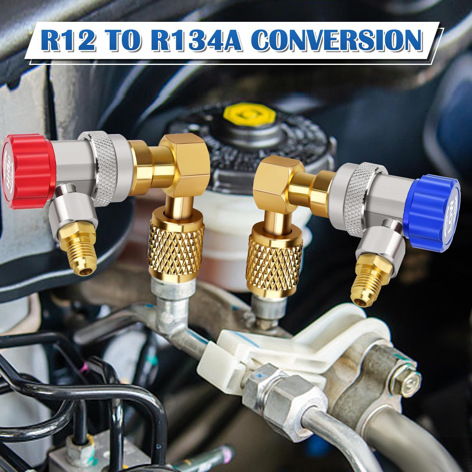 FANOVO 90° R12 to R134a Adapter, High & Low Pressure Conversion…
