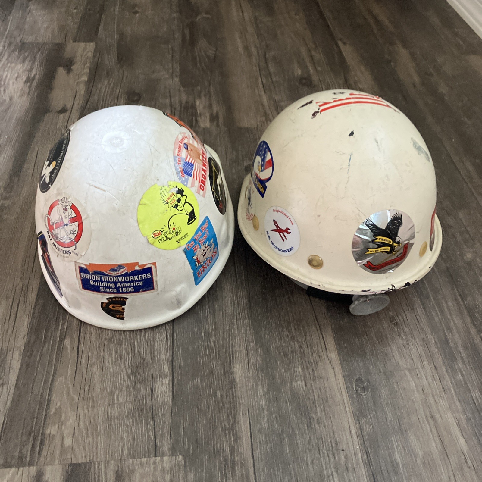 Lot 2 Vintage Fibre-Metal Hard Hats White Class E & G Seattle Ironworker Union