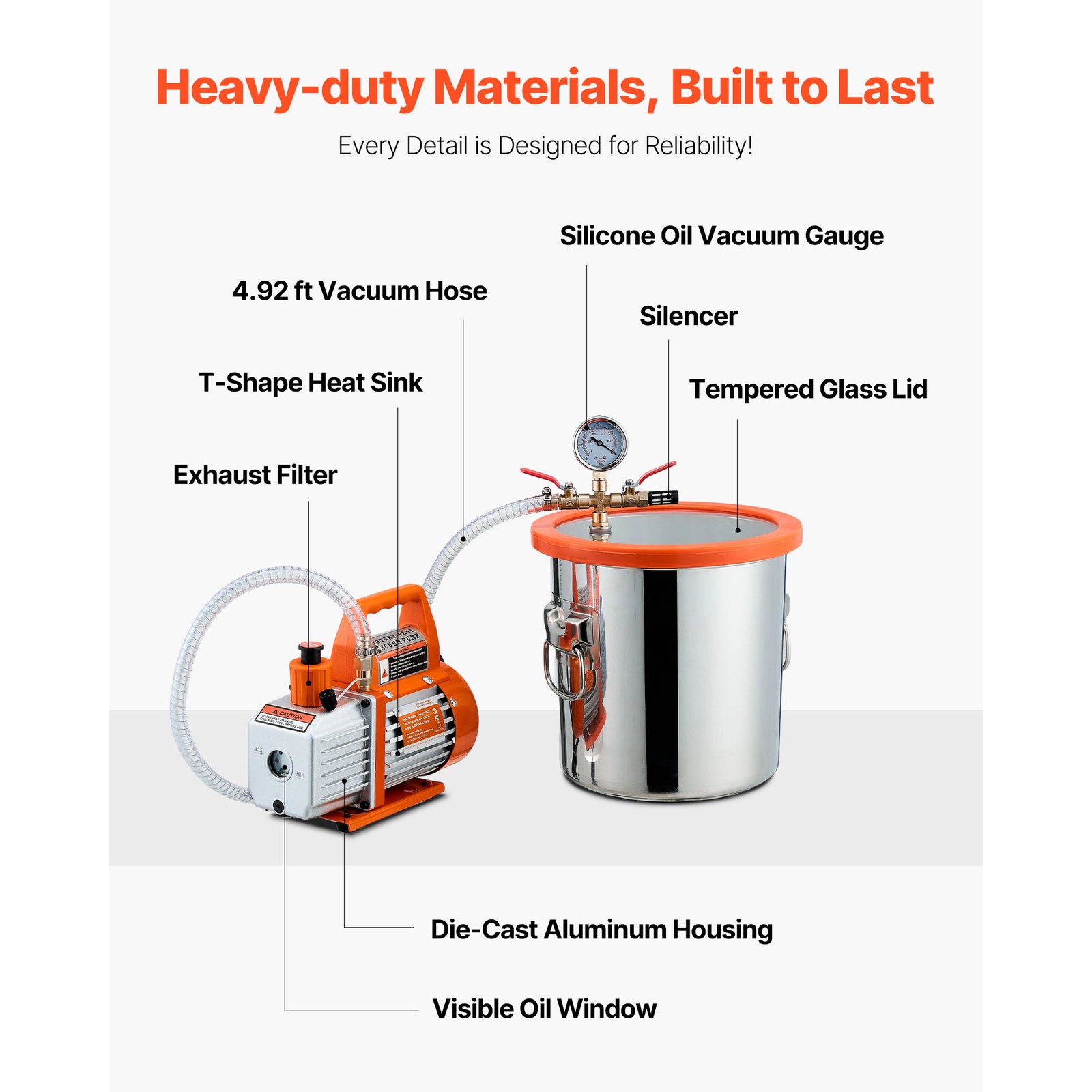Uimoso 3.5 CFM Vacuum Pump and 3 Gallon Stainless Steel Degassing Kit