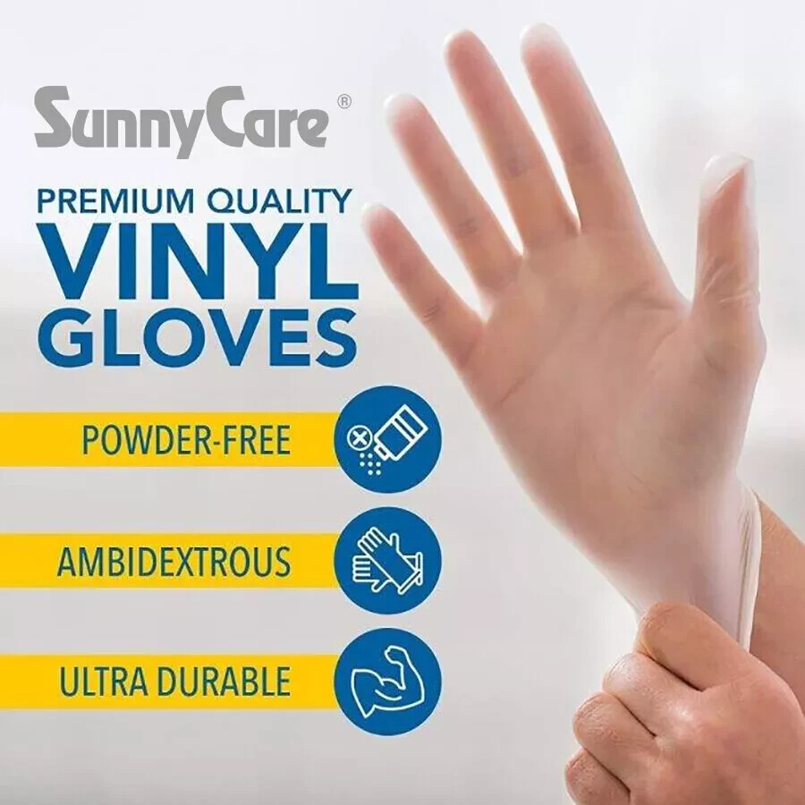 100 SunnyCare #7501 Synthetic Vinyl Gloves Powder Free (Latex/DOP Free) – S