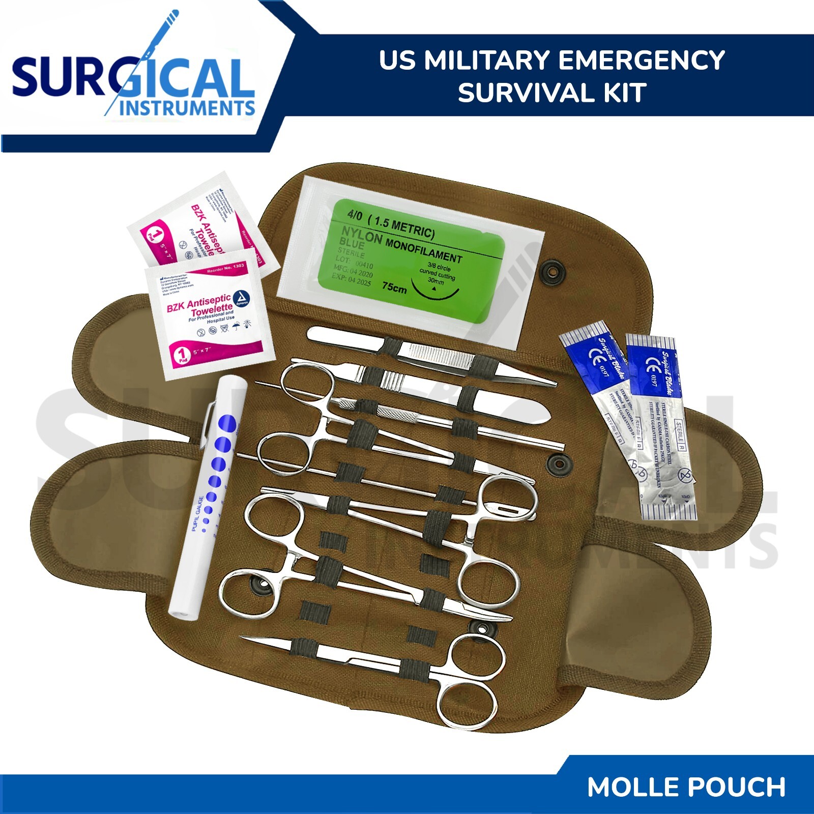 19 Pcs Coyote Brown First Aid Surgical Kit Military Molle Pouch Survival Medical