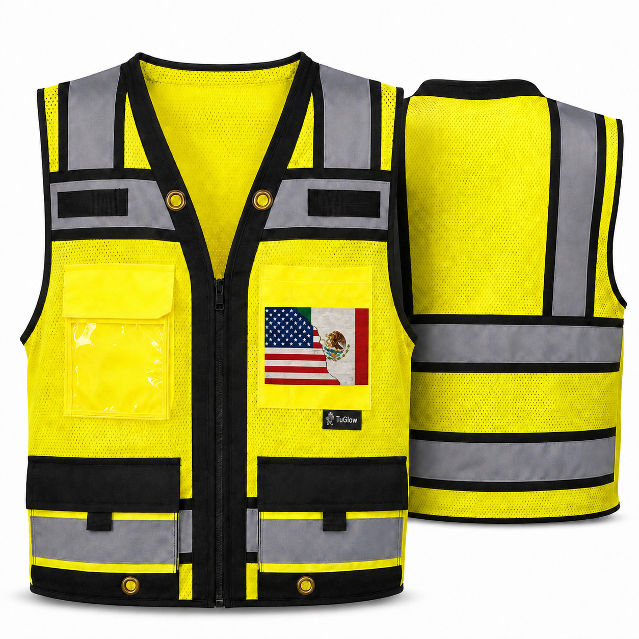 USA FLAG HIGH VISIBILITY Surveyor Two Tones Safety Vest Mesh front & back
