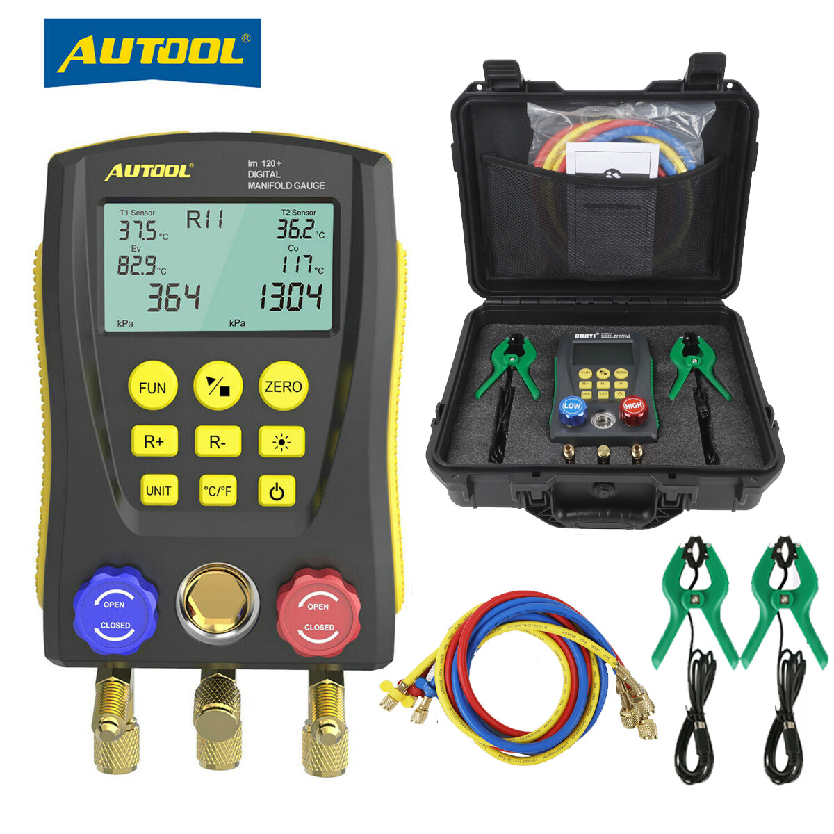 Refrigeration Digital Manifold Gauge Set HVAC System Vacuum Pressure Temp Tester