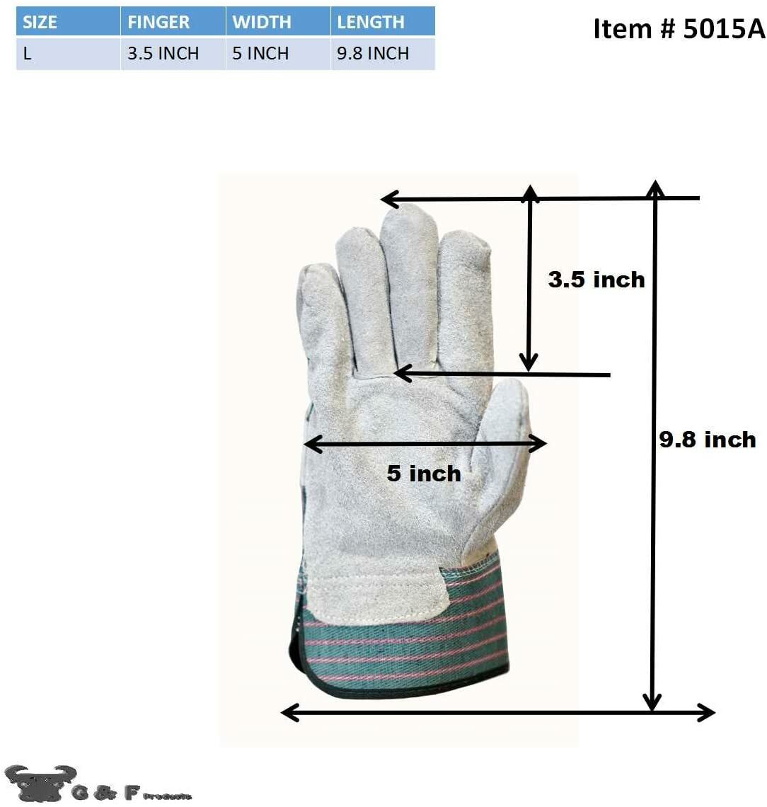 G & F 5015 Regular Cowhide Leather Palm Work Gloves For Driving And Construction