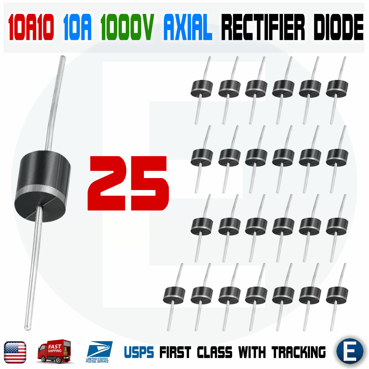 25PCS 10A10 1000V 10A 1KV Axial Rectifier Diode 10 AMP solar panel USA