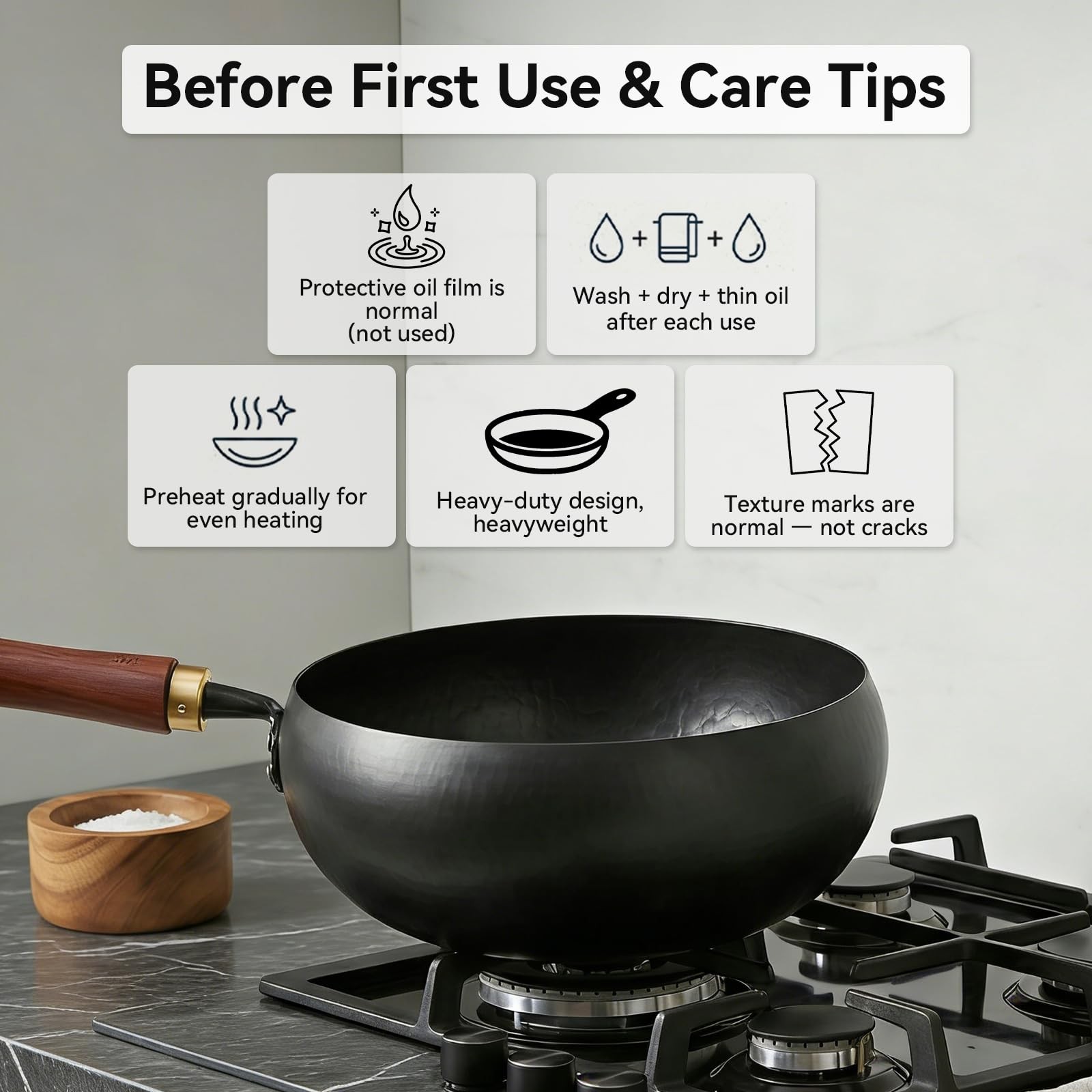 Wangyuanji 9.5 Carbon Steel Wok – – Stir Fry Pan For Induction Gas –