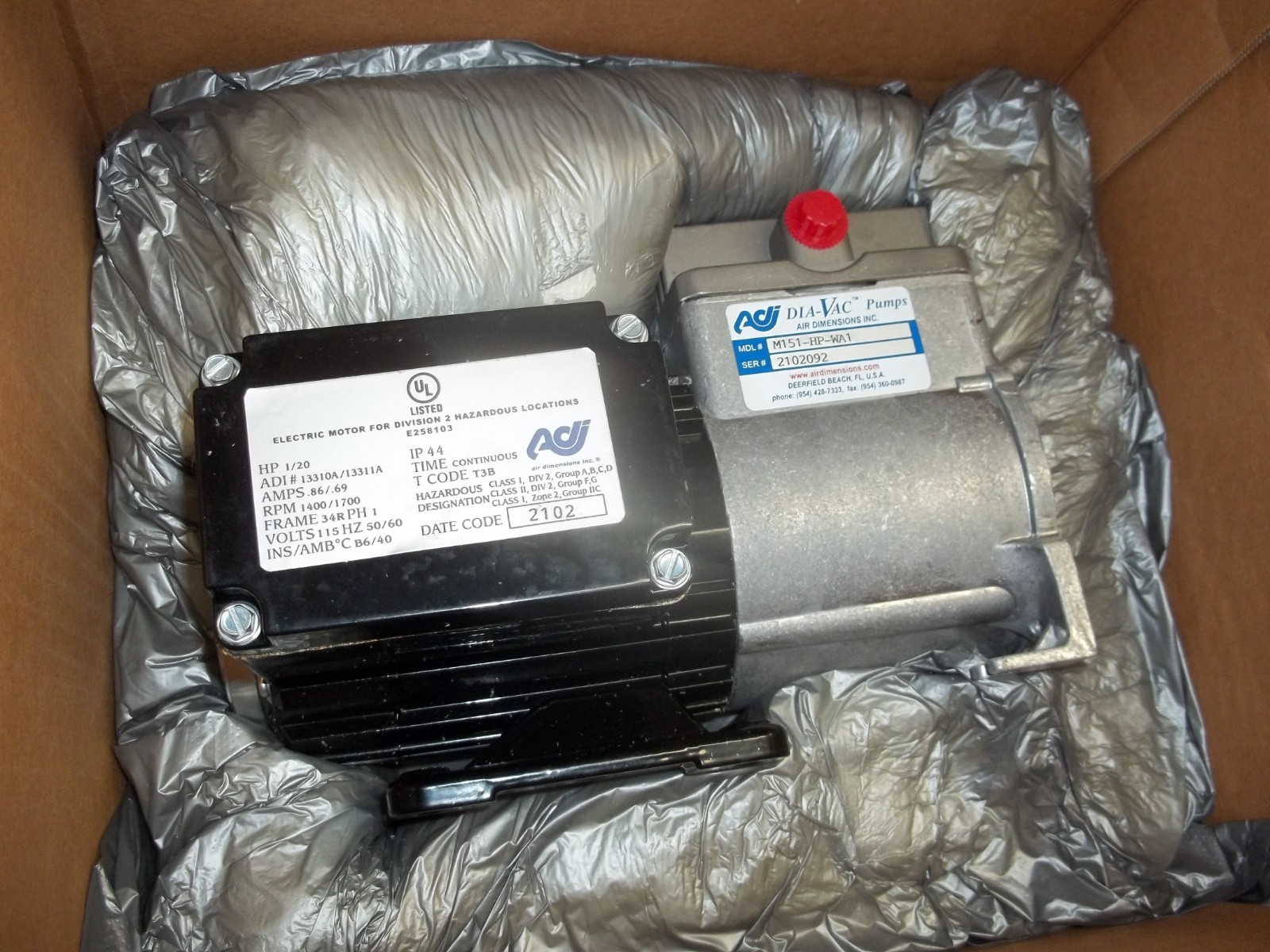 ADI DIA-VAC PUMPS M151-HP-WA1 1/20HP .86/.69A 1400/1700RPM 34R (R7)