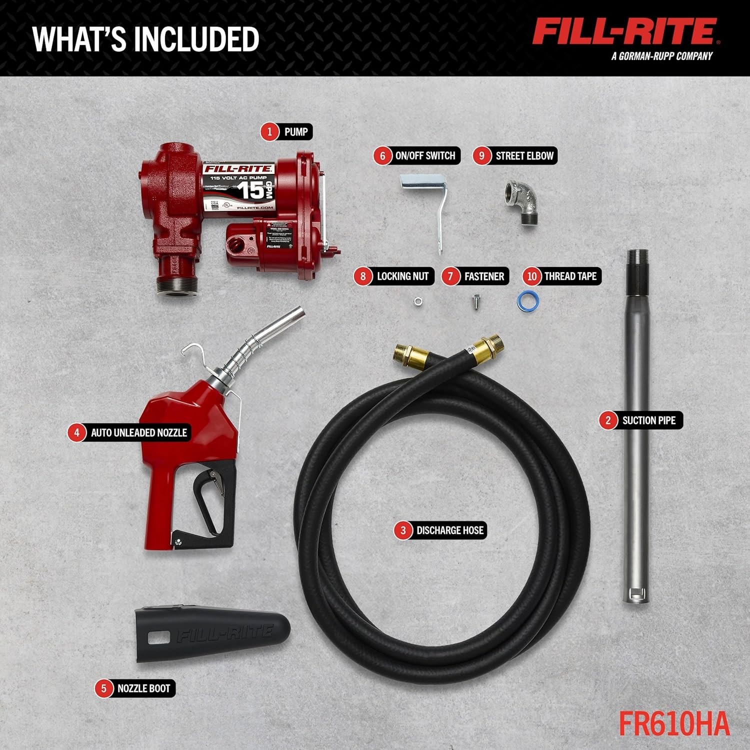 Fill-Rite FR610HA Fuel Transfer Pump, 115V AC, 15 GPM Max. Flow Rate 1/6 Hp