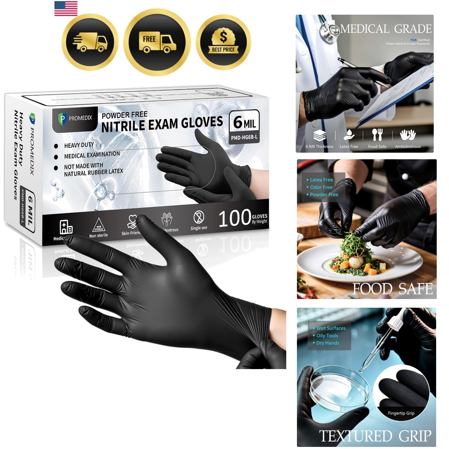 Black Disposable Nitrile Gloves, 6Mil 100 Pcs Food Safe Cooking Gloves Latex …