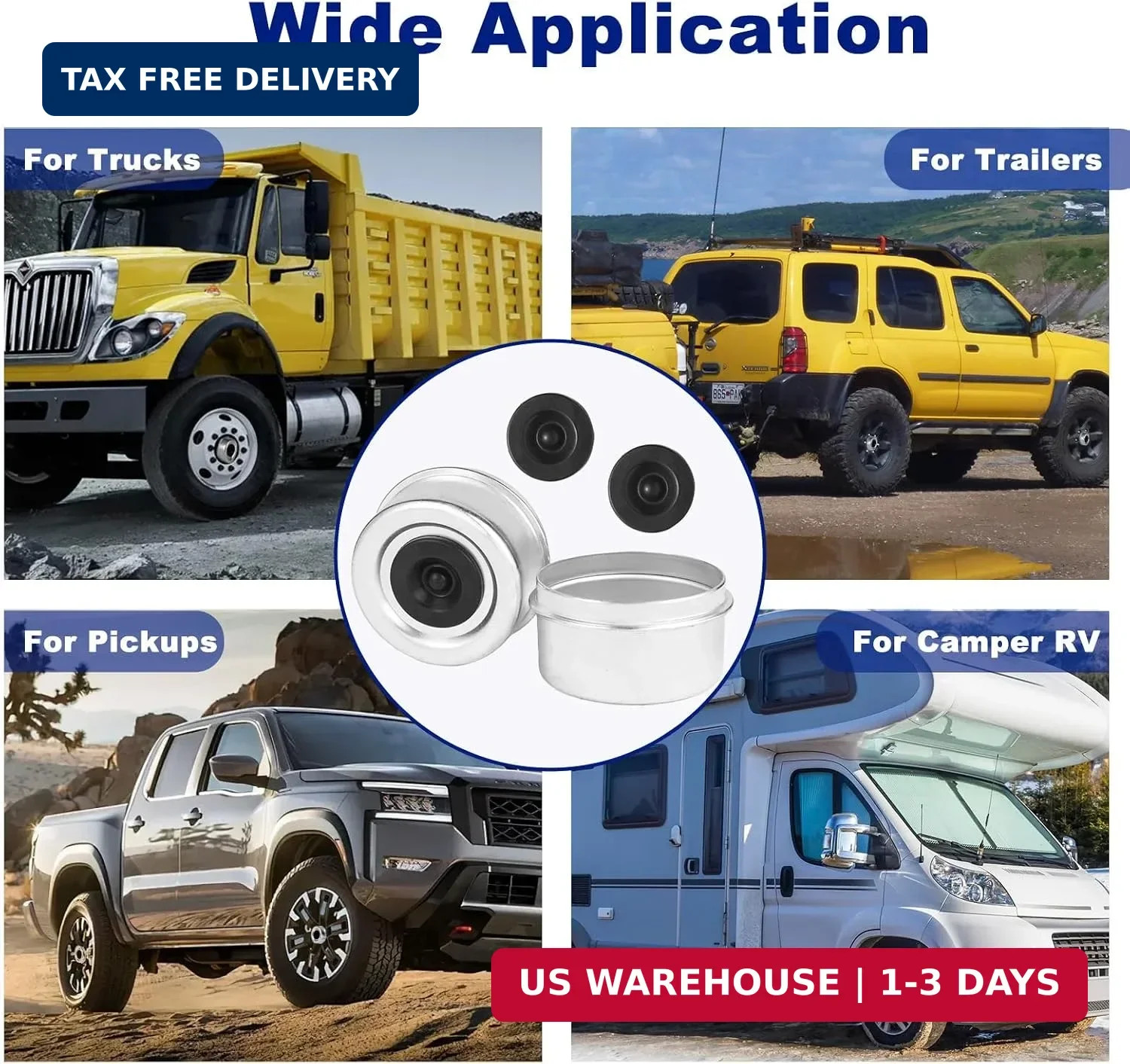 4Pack 2.72» Trailer Hub Cap Trailer Wheel Bearing Dust Cap with Extra 4 Rubber