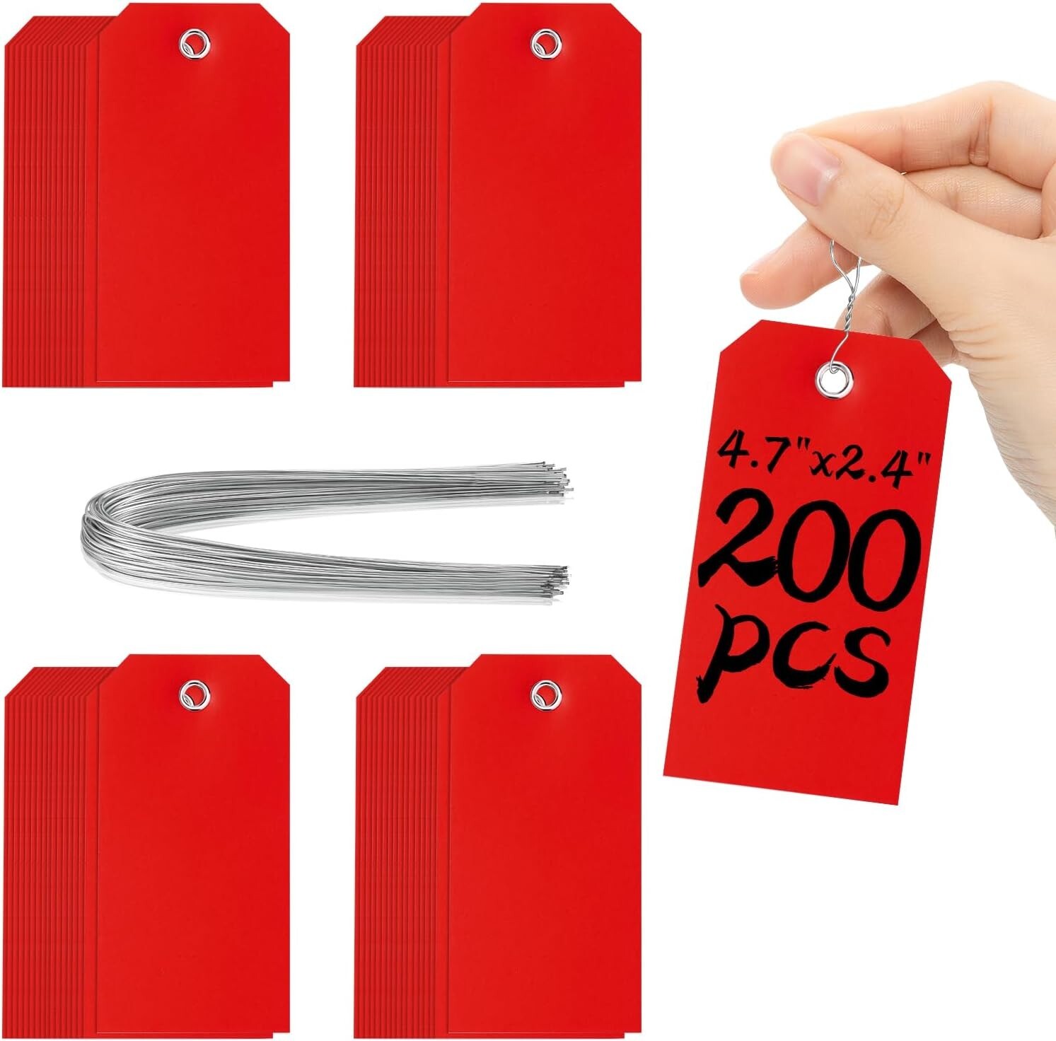 200 Pieces 4 3/4″ x 2 3/8″ Red Tags with Wires Blank Shipping Tags Writable Hang