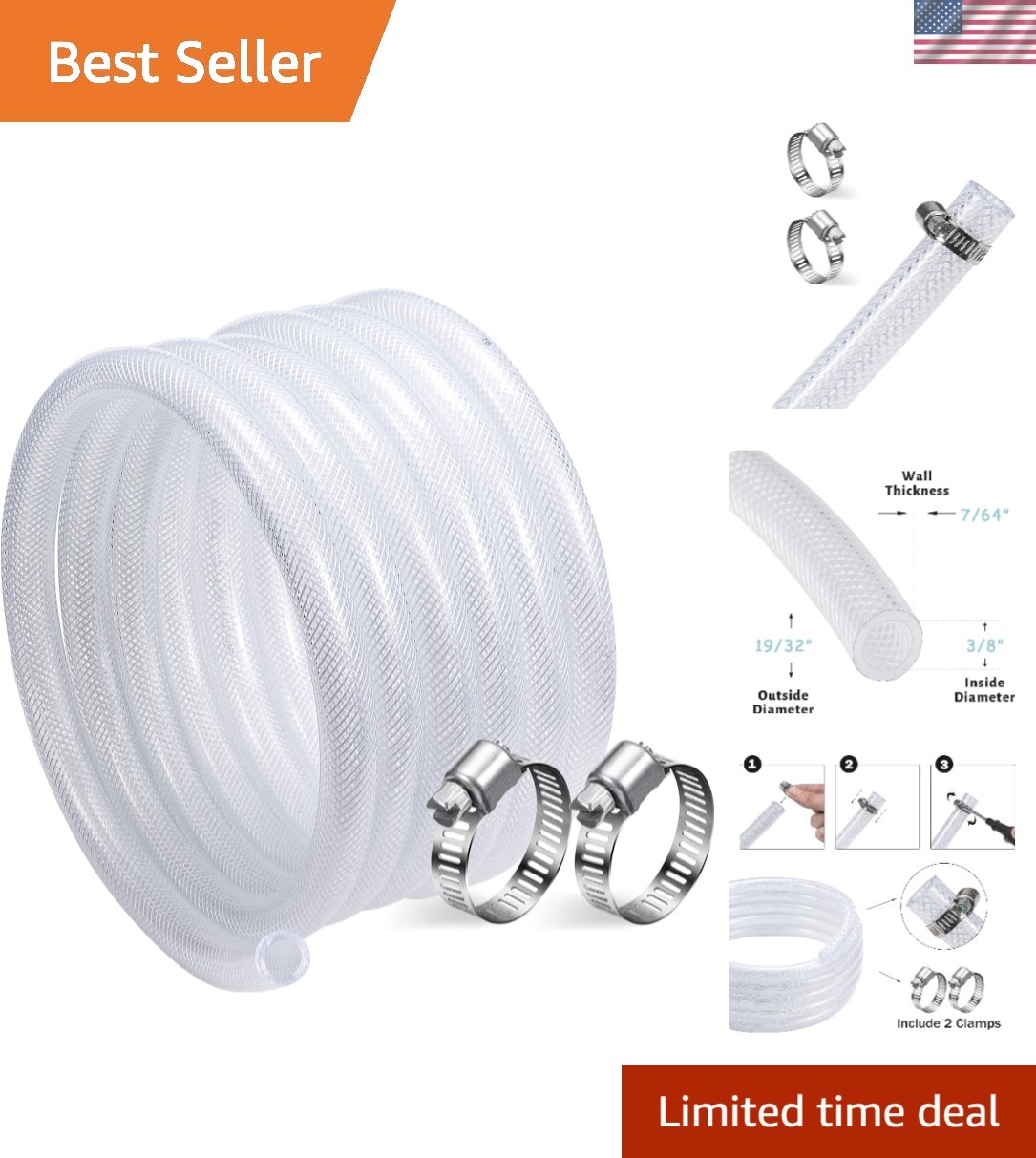 50ft Flexible High-Pressure Braided PVC Tubing – Non-Toxic and Kink-Proof